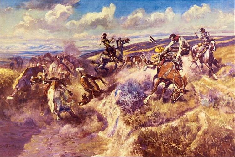 Charles M Russell Tight Dalley and a Loose Latigo France oil painting art
